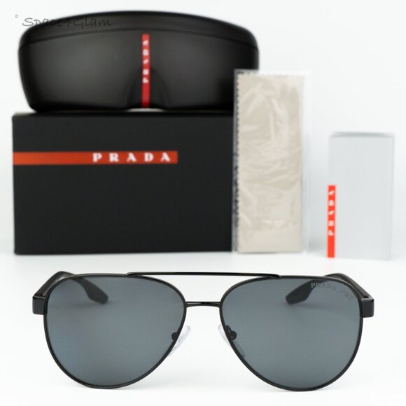 Prada Linea Rossa Women Sunglasses Black Polarized Grey Pilot PS54TS 1AB5Z1 NEW - Picture 3 of 9